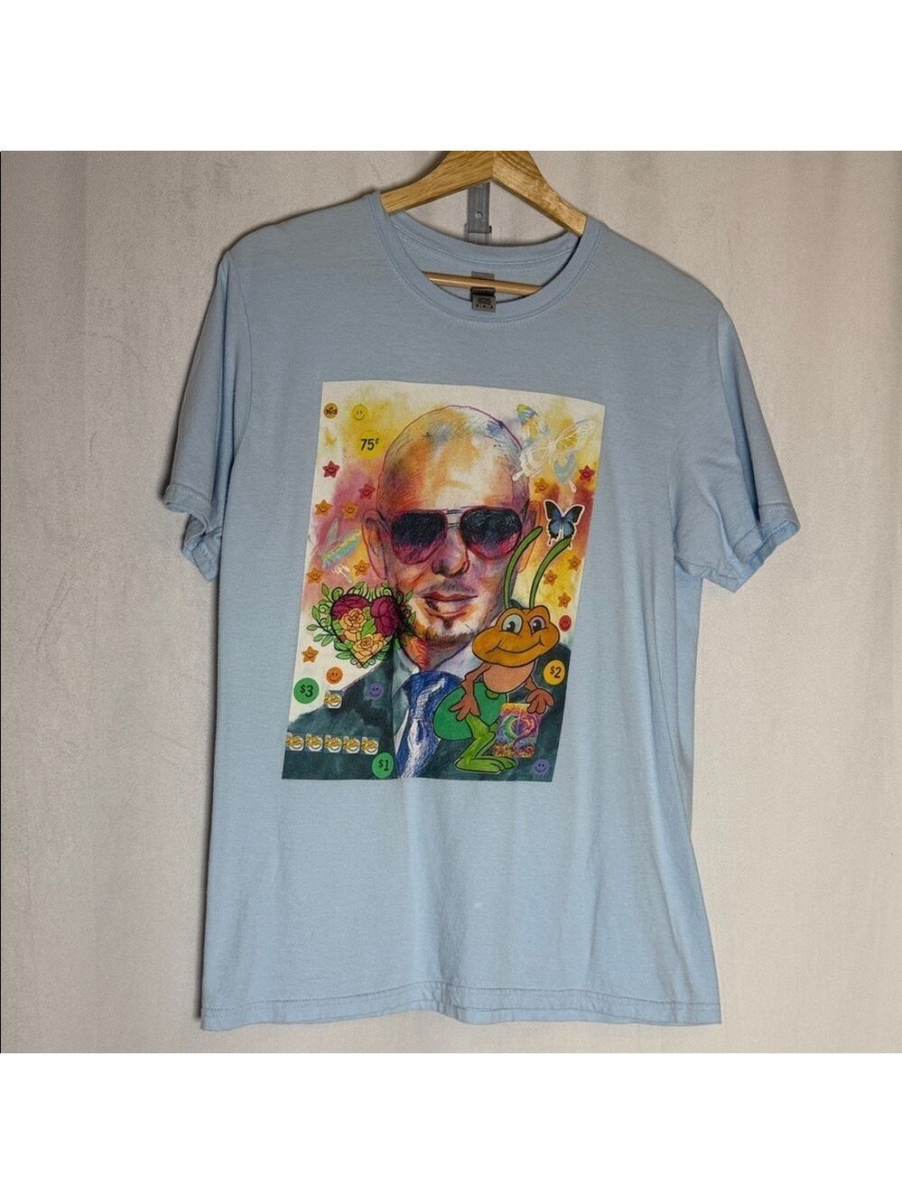 Pitbull Graphic Light Blue Men's T-Shirt Size M Short Sleeve 100% Cotton